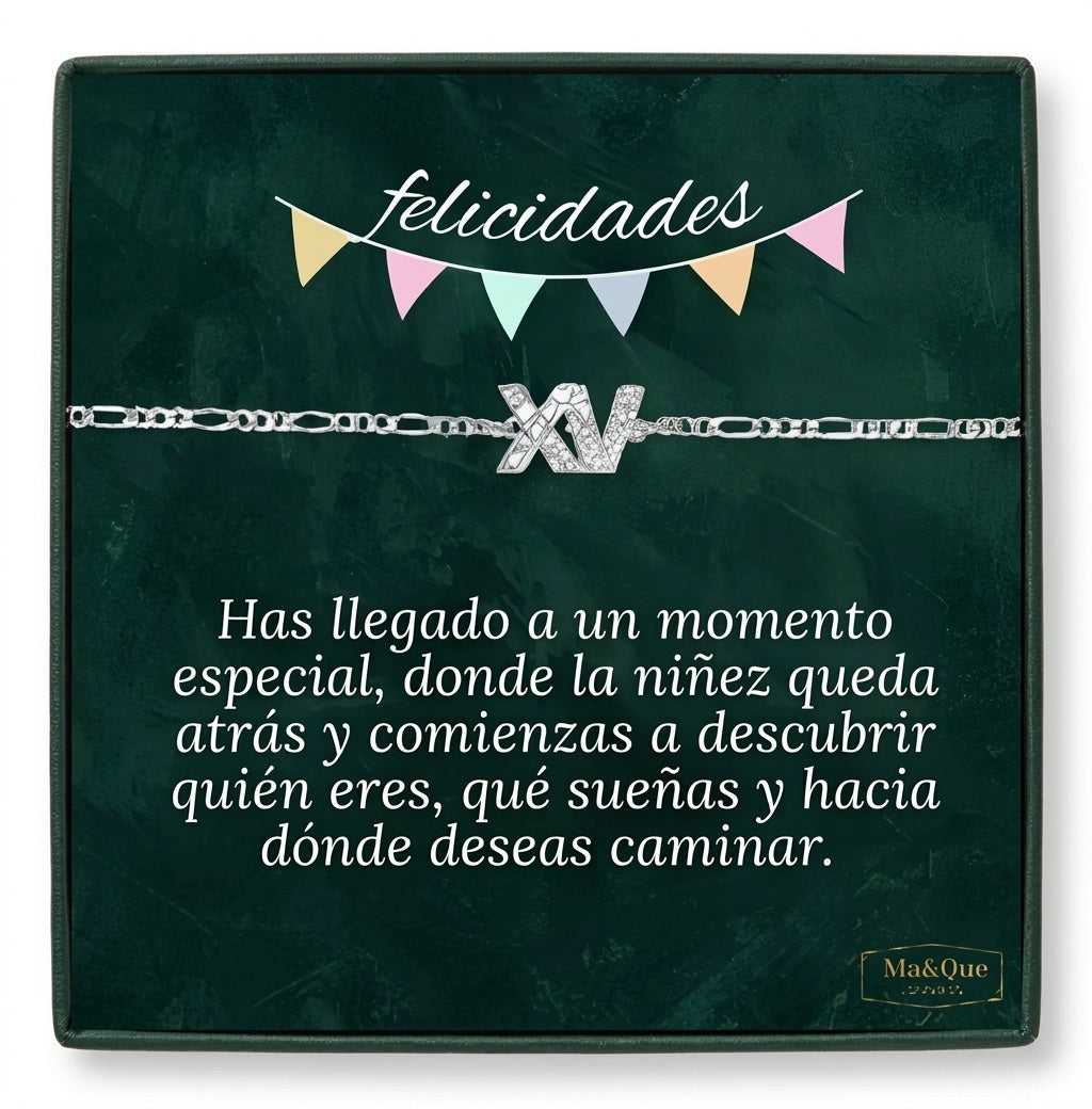 Pulsera XV Años · Regalo para Quinceañera · Plata 925