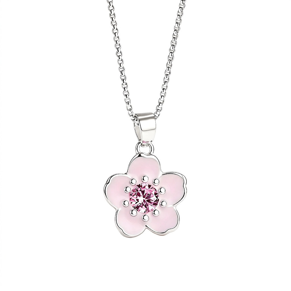 Collares Mujer De Plata 925 Dije Flor Purpura Estilo Coreano Plateado
