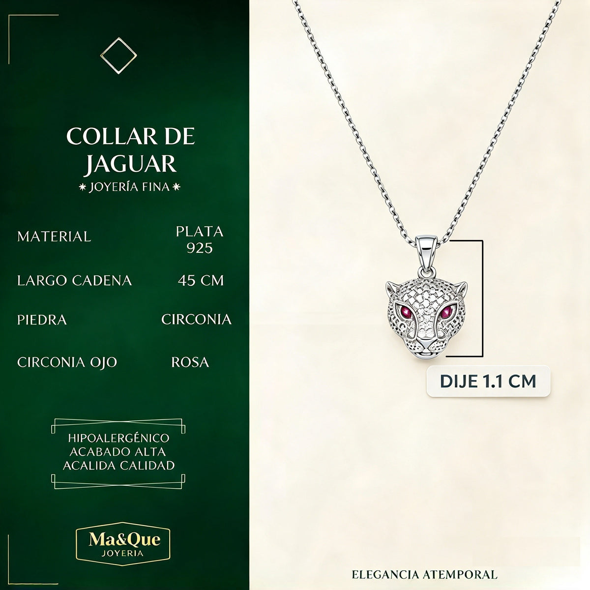 Collar Jaguar con Circonitas · Plata 925