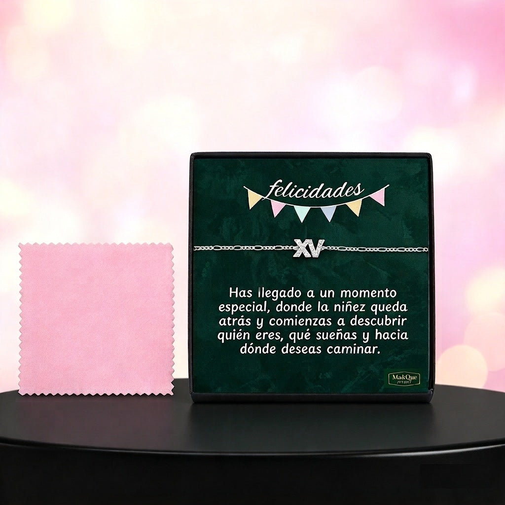 Pulsera XV Años · Regalo para Quinceañera · Plata 925
