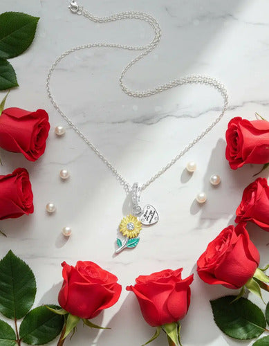 Collar Regalo Flor Amarilla Plata 925 Girasol Novia Esposa Girasol