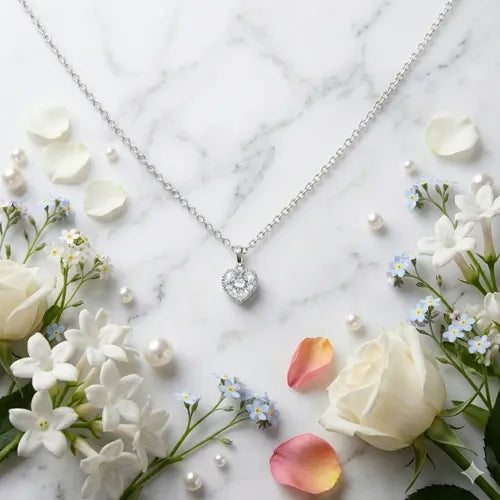 Collar En Plata Pura S925 Con Colgante En Forma De Corazón. Plata