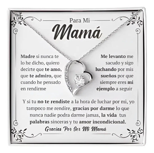 Collar Corazón Plateado Regalo Mensaje Especial Para Mamá Plateado