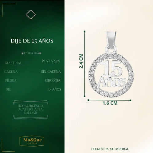 Dije De 15 Años De Plata 925 Con Circonias Para Quinceañera Plateado