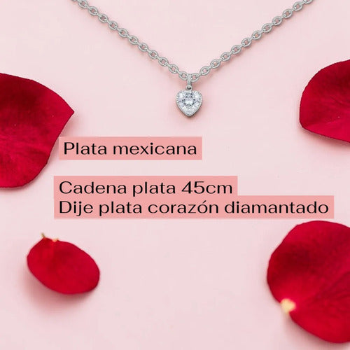 Collar Plata 925 Corazón Regalo Para Mamá Con Caja Plateado