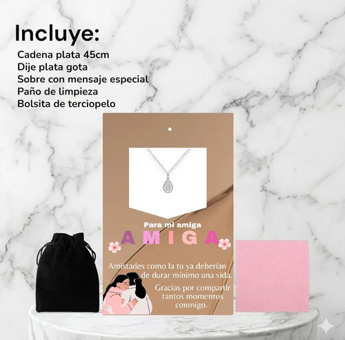 Regalo Para Amiga Collar De Corazón Plata Con Mensaje