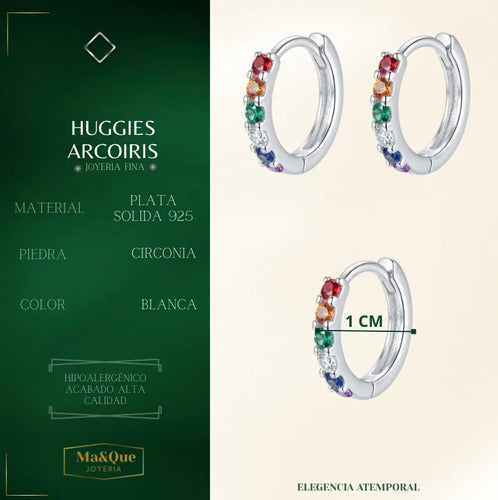 Huggies De Circonitas Arcoiris Rainow De Plata 925 Arcoirs