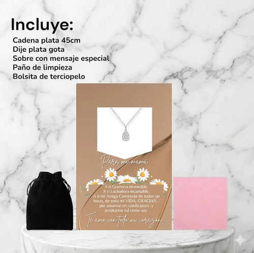 Collar Plata925 Zirconia, Regalo Para Mamá, Mensaje Especial Para Mi Mamá