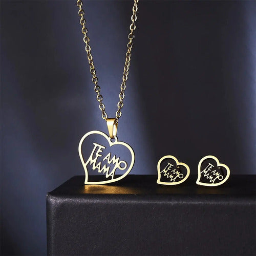 Joyas, El Día De La Madre, Aretes Y Cadena Te Amo Mama, Mom