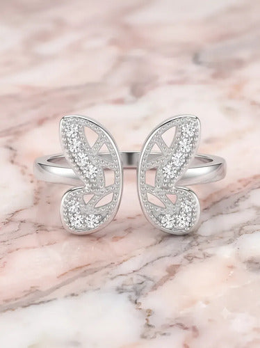 Anillo De Mariposa Con Circonitas De Plata 925 Blanco 8