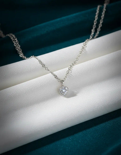 Collar En Plata Pura S925 Con Colgante En Forma De Corazón. Plata