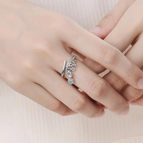 Anillo Ajustable De Plata 925 Con Borlas De Zircon. Plateado Ajustable