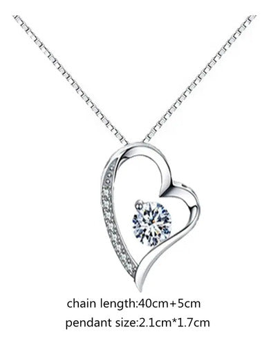 Collar Plata Corazón Piedras Preciosas. Regalo Para Mamá Plateado