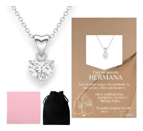Regalo Para Hermana Collar De Corazón De Plata 925 Plateado