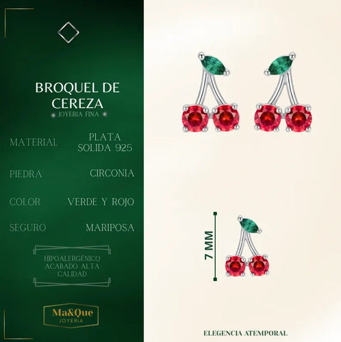 Broquel De Cereza De Plata 925 Rojo
