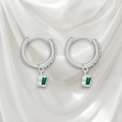 Aretes Huggies Elegante Plata 925 Con Circonias Plateado