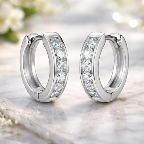 Aretes Huggies Con Circonitas De Plata Pura 925 Blanco