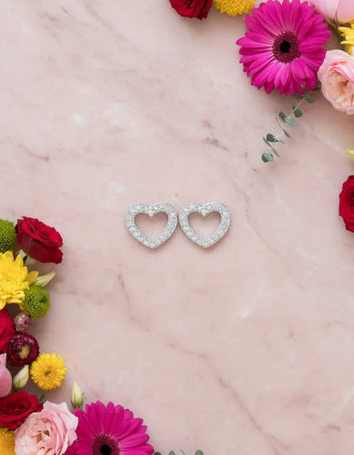 Aretes Broqueles De Plata 925 Circonitas En Forma De Corazón Plateado