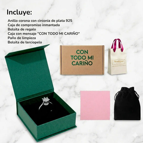 Anillo De Compromiso Plata 925 Forma Corona, Regalo Corona 7