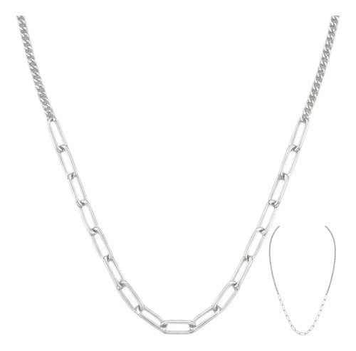 Cadena Cubana - Paper Clip Combinada Plata Pura925 Paperclip Plateado