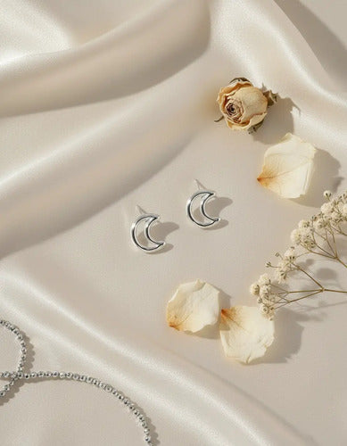 Aretes Borde Luna En Plata 925 Para Mujer Plateado