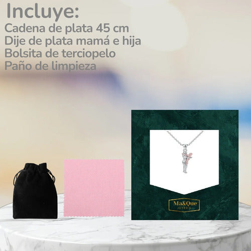 Collar Abrazo Eterno Mama E Hija De Plata 925, Regalo Mamá Plateado