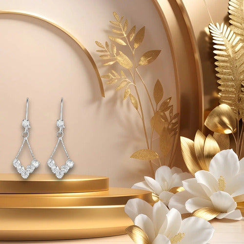 Aretes Colgantes De Plata 925 Con Circonitas Para Fiesta Plateado