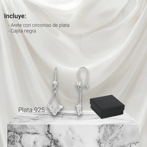 Aretes Colgantes De Plata 925 Con Circonitas Para Fiesta Plateado