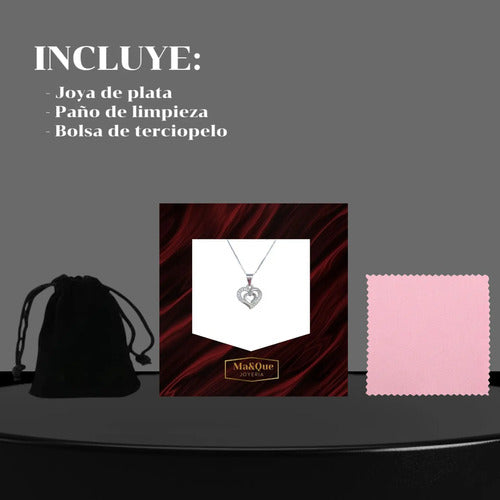 Collar Elegante Corazón De Plata 925 Con Piedras Zirconias Plateado