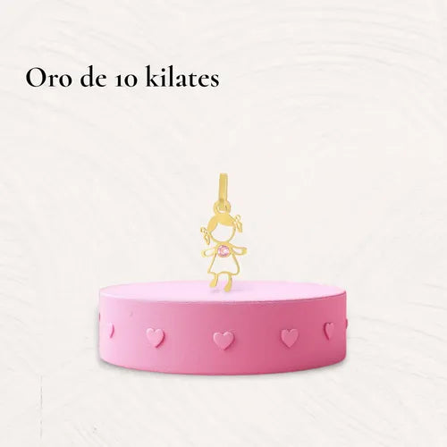 Dije De Oro 10 Kilates De Niña Con Circonia Rosa, Dije Hija Dorado