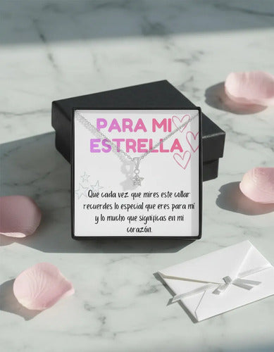 Regalo Cajita Collar Estrella Plata - Amor Novia Esposa Plateado