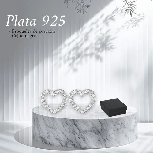Aretes Broqueles De Plata 925 Circonitas En Forma De Corazón Plateado