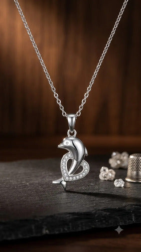 Collar Con Dije De Delfin Y Corconitas De Plata 925 Plateado