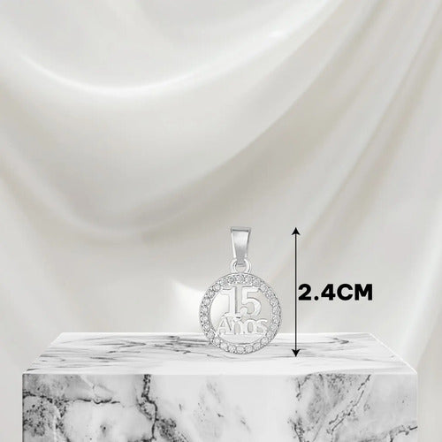 Dije De 15 Años De Plata 925 Con Circonias Para Quinceañera Plateado