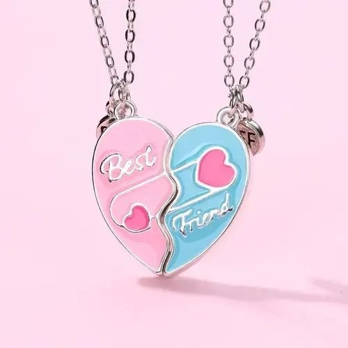 Juego 2 Collares Colgante Corazón  Mejores Amigas Con Imán