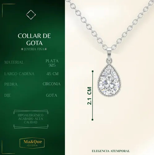 Regalo Para Quinceañera, Collar Dije 15 Años Plata 925 Dije Gota