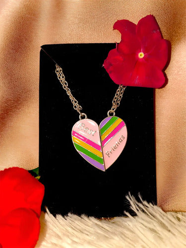 Juego 2 Collares Colgante Corazón  Mejores Amigas Con Imán