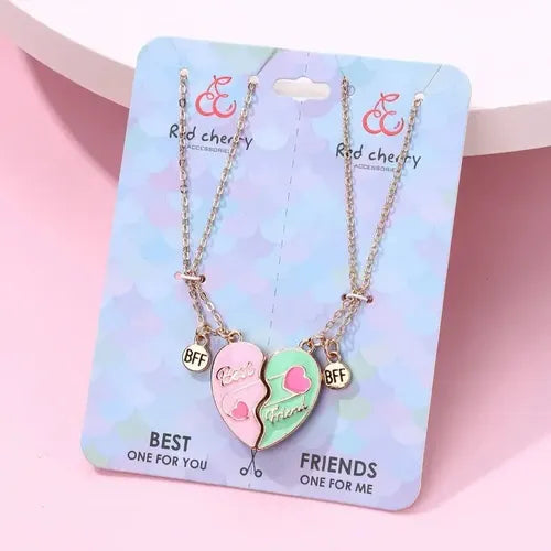 Juego 2 Collares Colgante Corazón  Mejores Amigas Con Imán