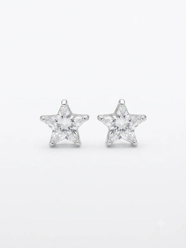 Broquel Arete Circonia Estrella Plata 925 Blanco