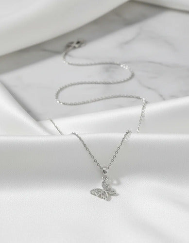 Collar Elegante De Plata Dije Mariposa Para Mujer Plateado