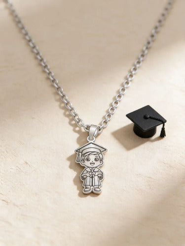 Regalo De Graduación Collar Y Dije Niña - Niño De Plata 925 Niño