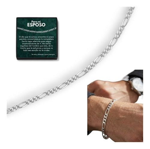 Regalo Para Esposo Pulso De Plata 925 Plateado 21 Cm
