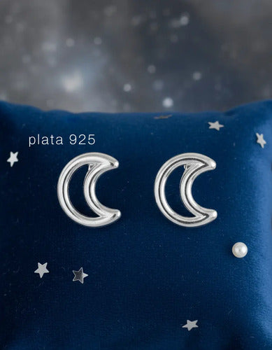 Aretes Borde Luna En Plata 925 Para Mujer Plateado