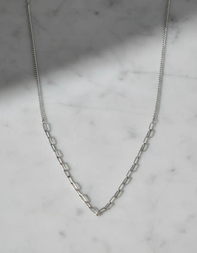 Cadena Cubana - Paper Clip Combinada Plata Pura925 Paperclip Plateado
