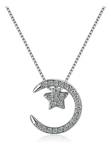 Collar Luna Y Estrella Joyería Plata 925 Plateado