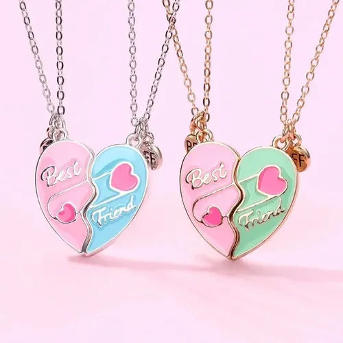 Juego 2 Collares Colgante Corazón  Mejores Amigas Con Imán
