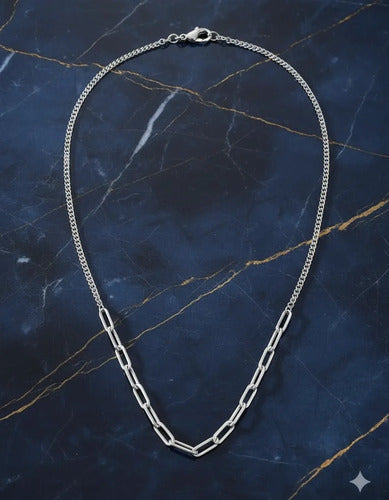 Cadena Cubana - Paper Clip Combinada Plata Pura925 Paperclip Plateado