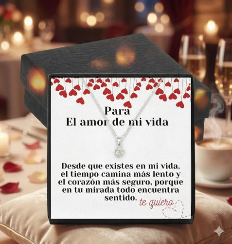 Regalo Caja Con Collar De Plata Mensaje Para Novia, Parejas Plateado