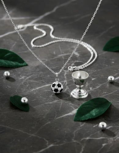 Collar De Plata 925 Dije Balón De Futbol Deportivo, Regalo Plateado