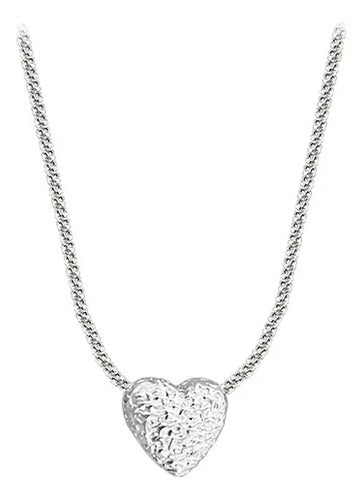 Collar Mujer De Plata Ley 925 Dije Corazón, Elegante Plateado
